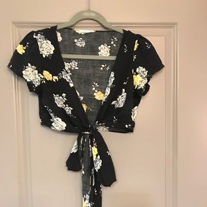 Floral wrap around tie crop top